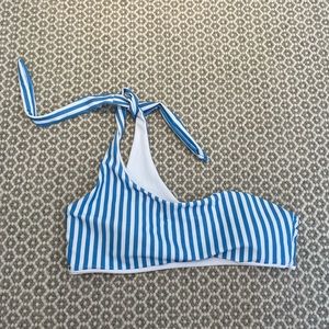 Blue and white one shoulder revolve bikini top
